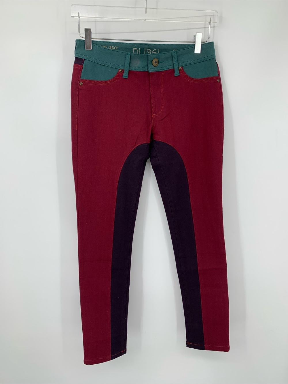 DL1961 Emma Colorblock jegging legging denim jeans pants skinny wine women 28